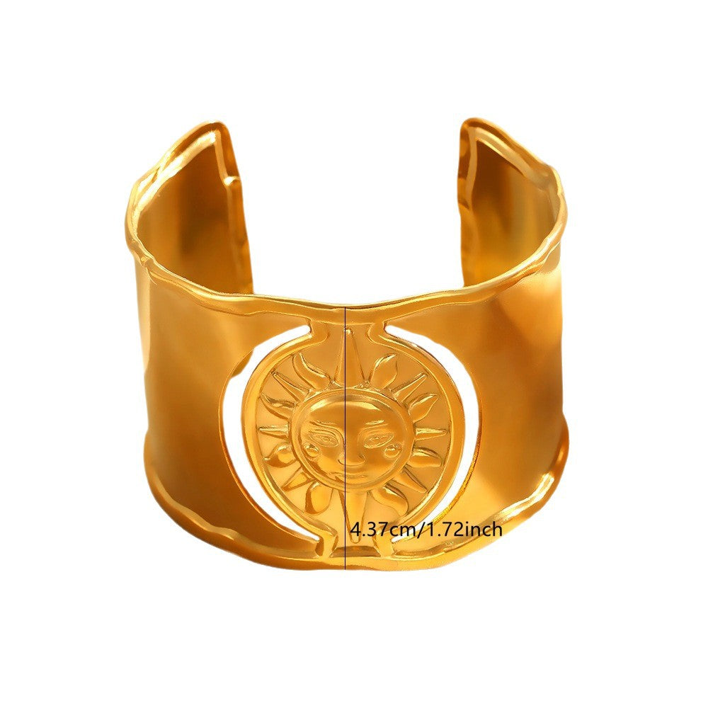 Bracciale Aperto in Acciaio Inox con Pressione dell'Olio a Forma di Sole