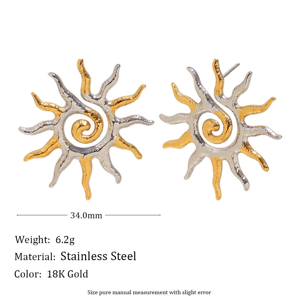 Orecchini a perno da donna a forma di sole, geometrici e minimalisti, in acciaio inossidabile placcato oro 18K