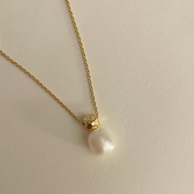 Natural Minimalist Geometric Pearl Accent 925 Sterling Silver Necklace