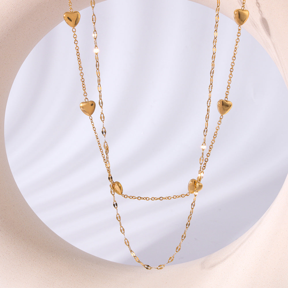 Minimalist Heart-Shaped Titanium Steel Pendant Necklace with Gold-Plated Stainless Steel Double Layer O-Chain for Women