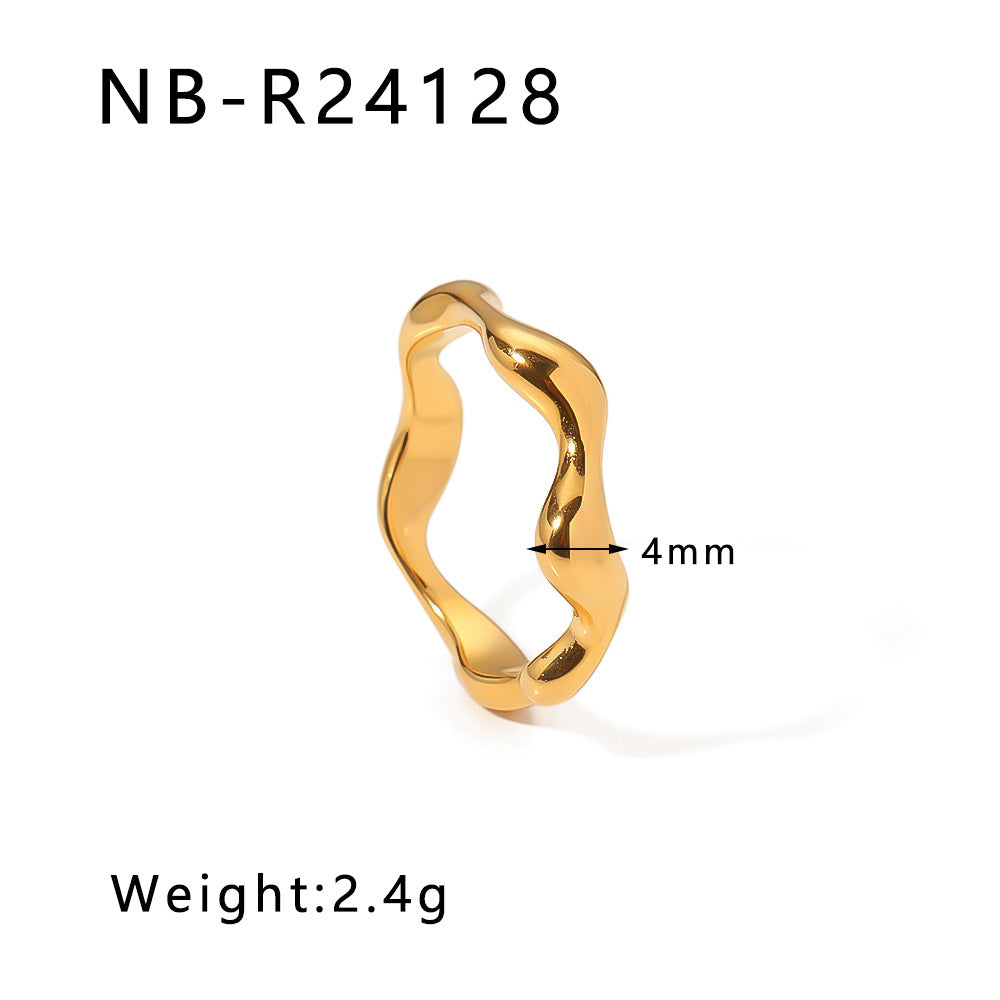 Asymmetrical Irregular Textured Stainless Steel Ring with Wavy Leaf and Geometric Shape Design