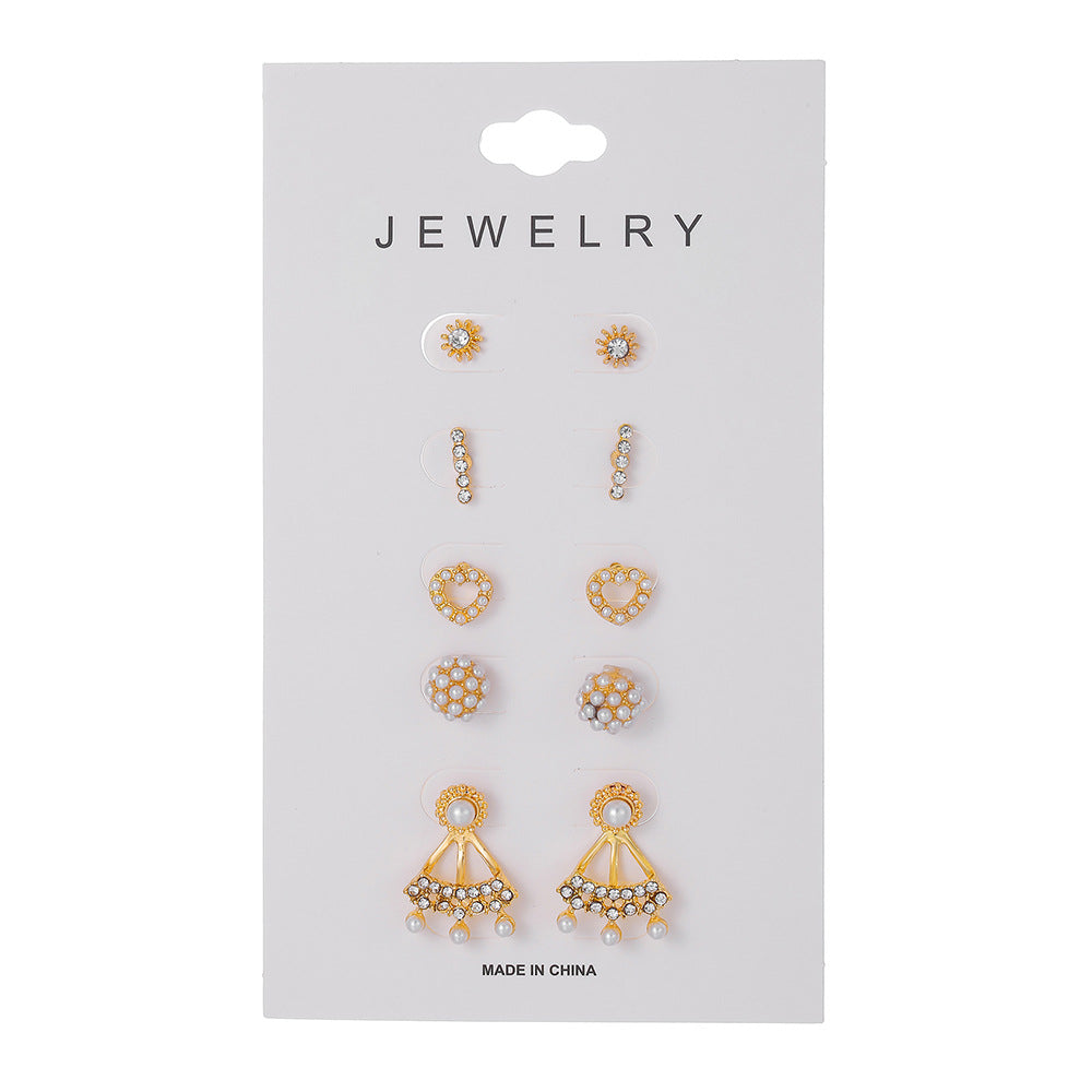 Minimalist Elegant Heart Butterfly Geometric Stainless Steel Plated Pearl Cubic Zirconia Floral Earrings Set