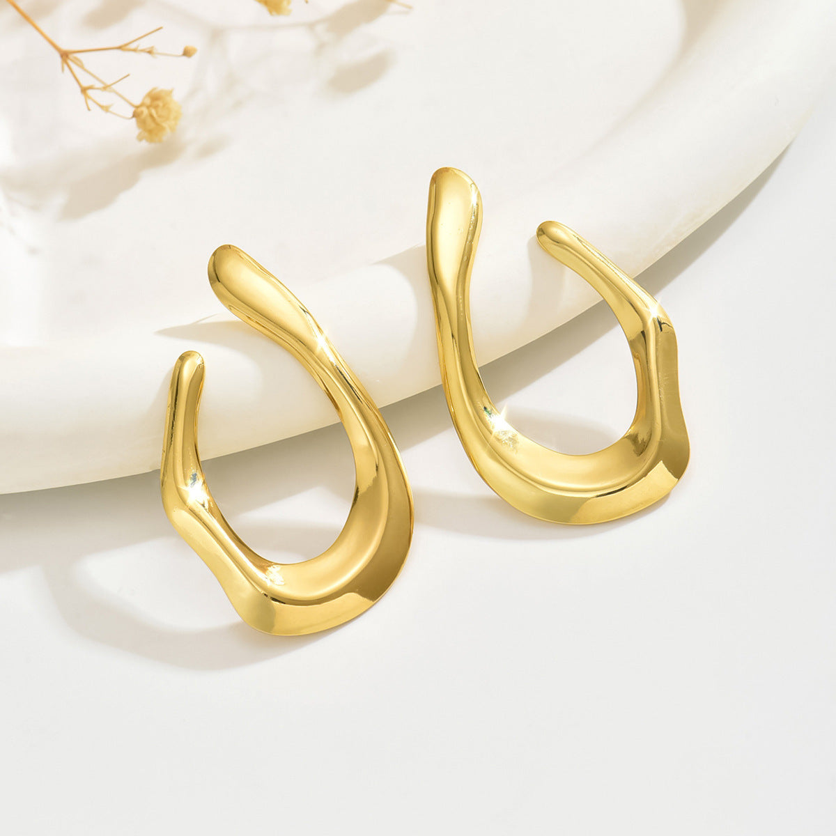 Vintage Luxury Geometric U-Shape Irregular Stamping Stainless Steel Earrings