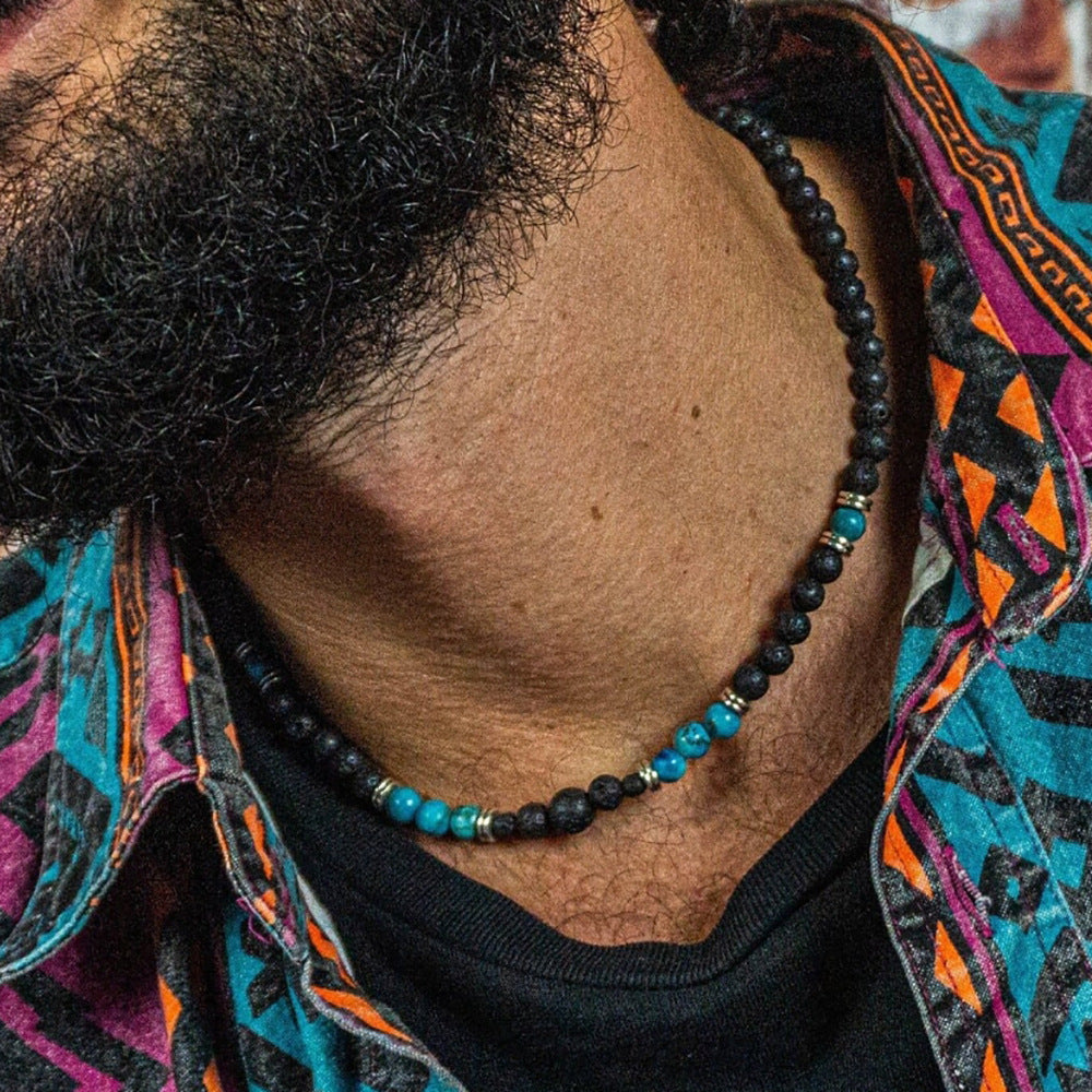 Hip-hop Geometric Round Turquoise Beaded Necklace Stainless Steel Unisex