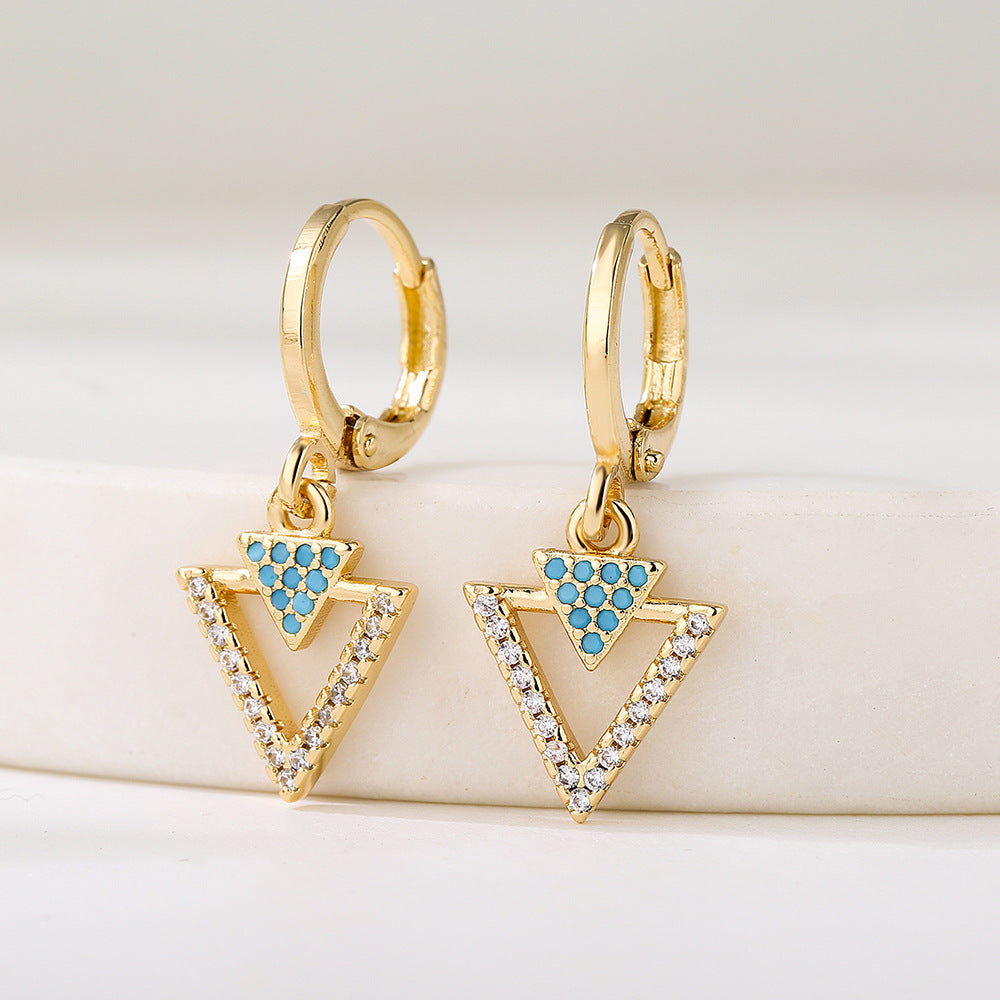 Orecchini Minimalisti Geometrici in Rame Placcati Oro 18K con Zirconi Micro-Pave