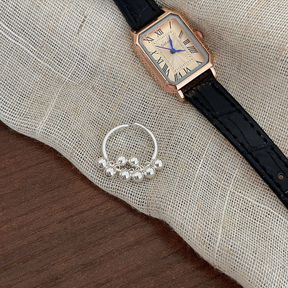 Anello Aperto a Cuore Minimalista da Donna in Argento Sterling 925 con Dettaglio di Perline Delicato