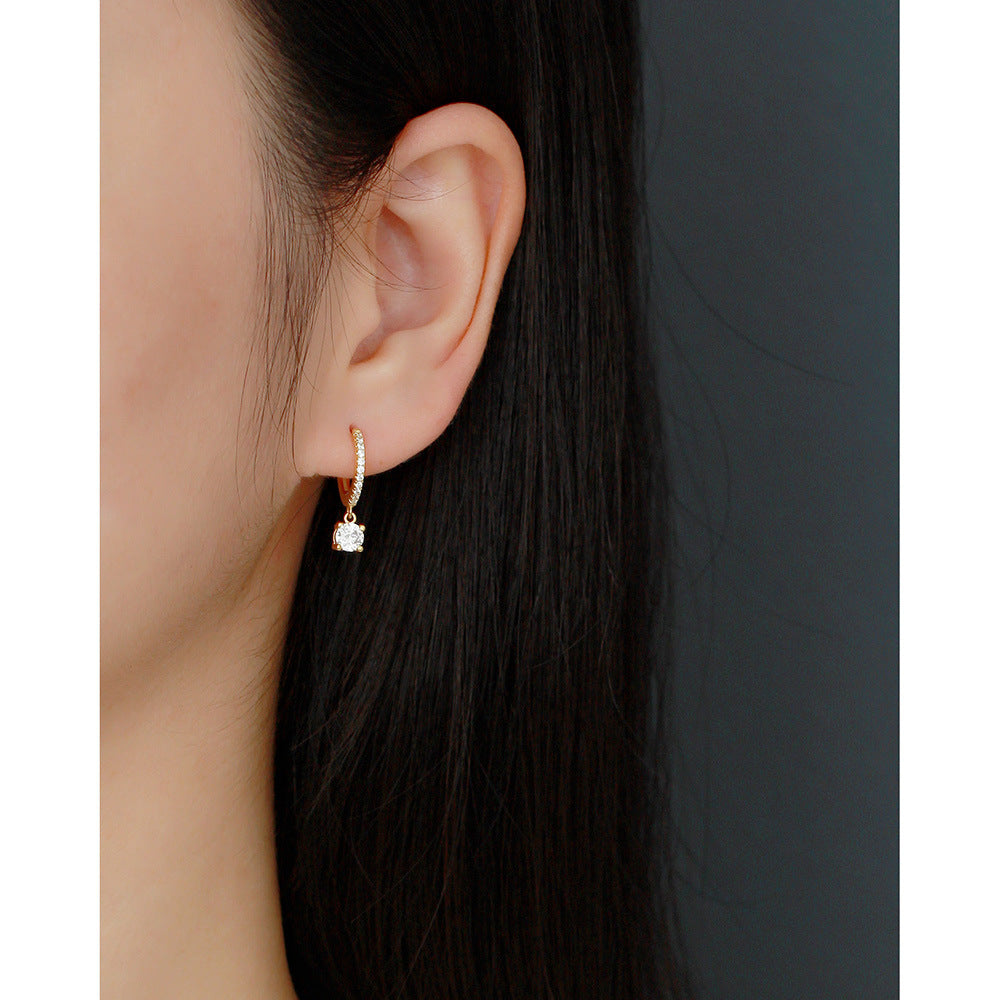 Luxury Elegant Geometric Square 925 Sterling Silver Inlaid Rhinestone Earrings for Women