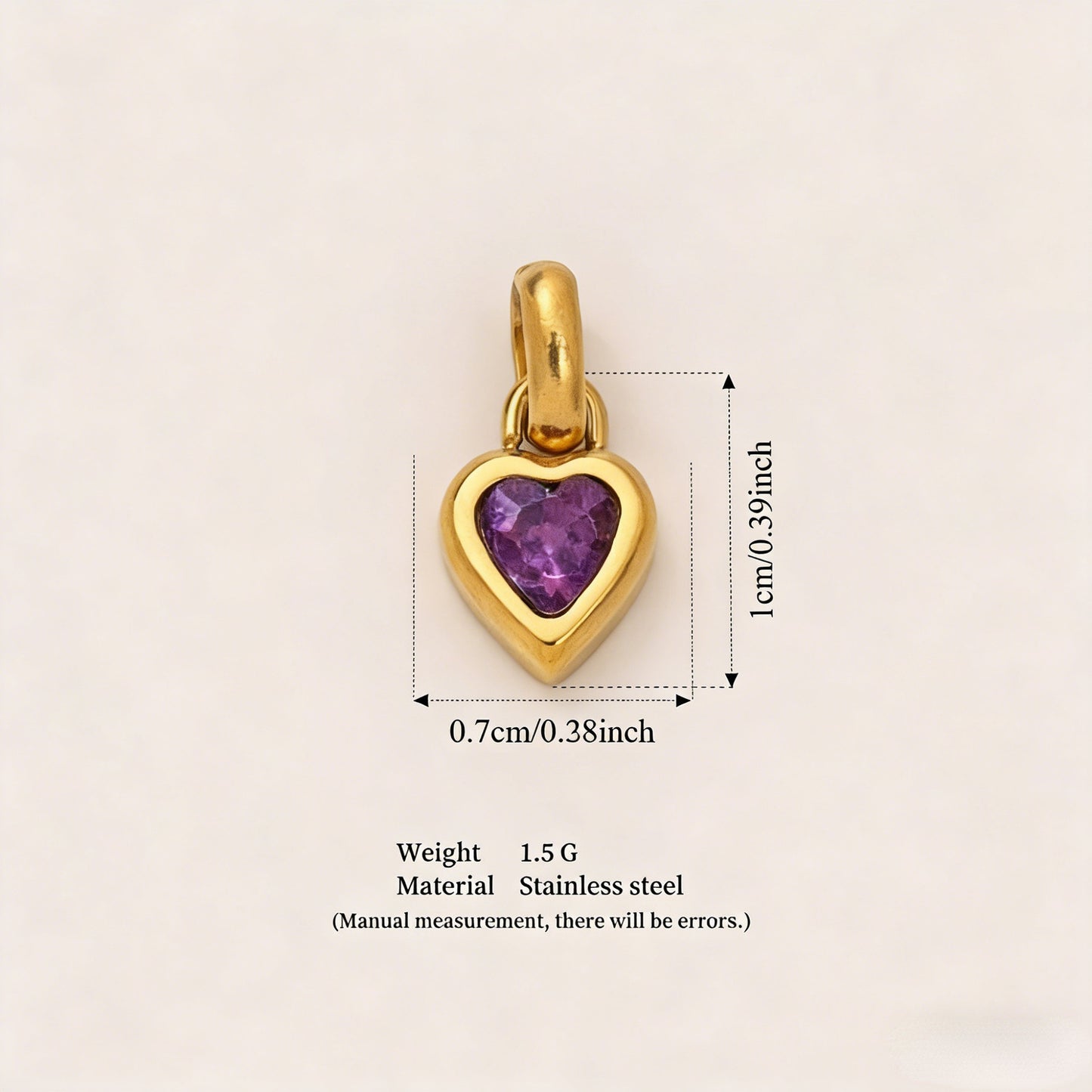Minimalist Heart Letter Titanium Steel Plated Gemstone Pendant Charm Bar for Women