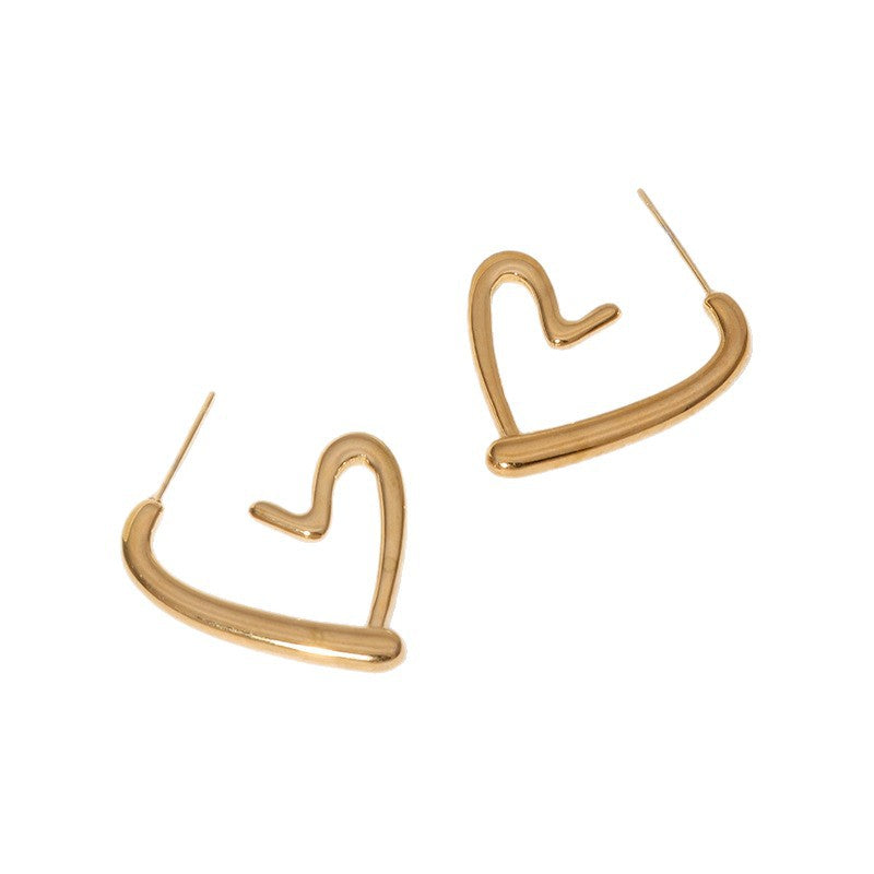 Orecchini a perno da donna minimalisti in acciaio inossidabile a forma di cuore cavo con finitura placcata