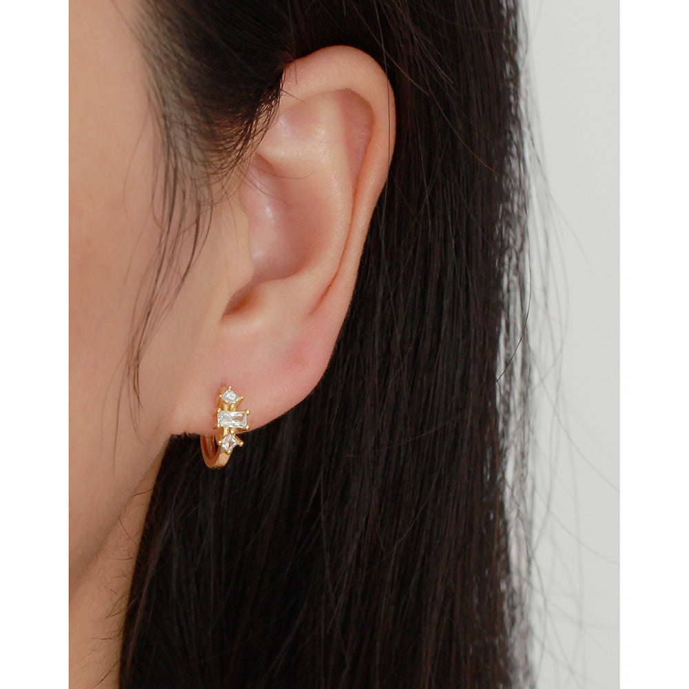Elegant Minimalist 925 Sterling Silver Geometric Cubic Zirconia Earrings for Women