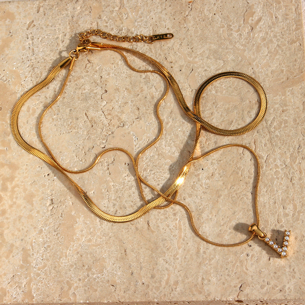 Collana con Pendente a Lettera alla Moda in Acciaio Inossidabile con Finitura Placcata e Catena Serpentina da Donna