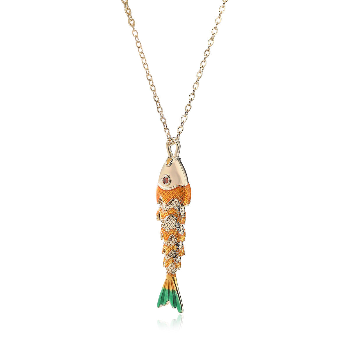 Minimalist 18K Gold Plated Brass Geometric Cubic Zirconia Koi Pendant Necklace for Women