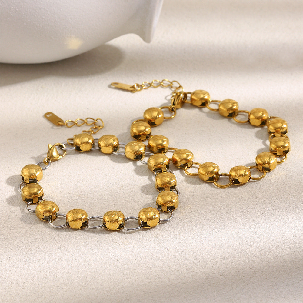 Fashionable Vintage Geometric Stainless Steel Plated 18K Gold Small Gold Bead Bracelet for Women