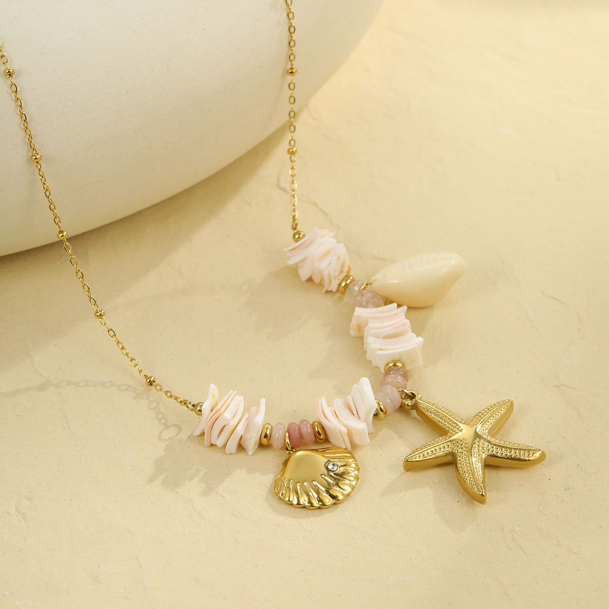 Collar con colgante de estrella de mar y concha geométrica de acero inoxidable chapado en oro de 18 quilates, a la moda, para mujer, ideal para la playa en verano