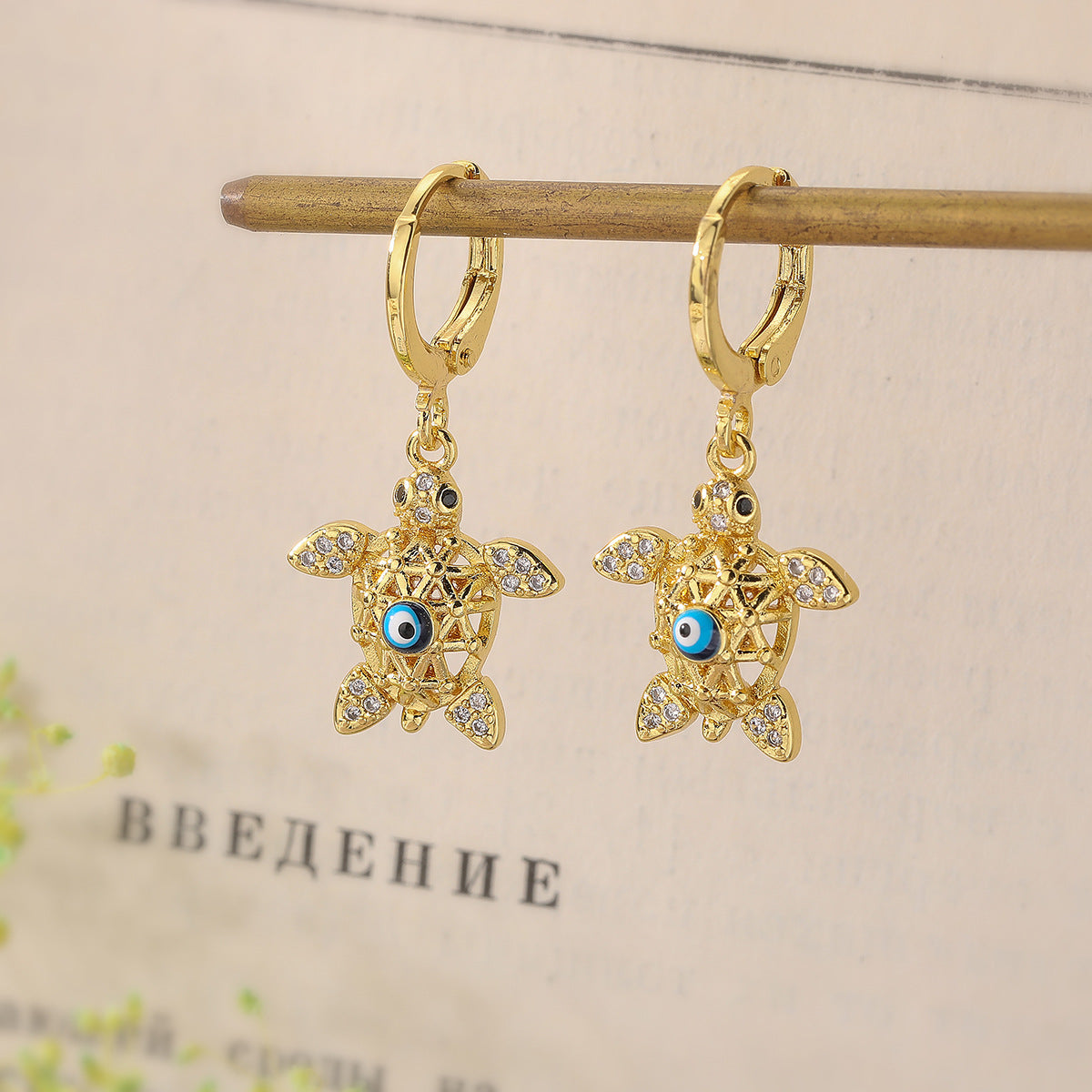 Minimalist Bee and Turtle Shape Copper Earrings with Gold Plating and Enamel Eye Detail for Women