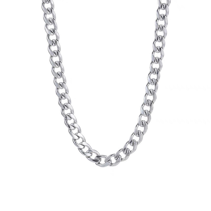 Collana a catena a maglie cubane in acciaio inossidabile lucido da uomo e donna, gioielli hip hop unisex senza ciondolo