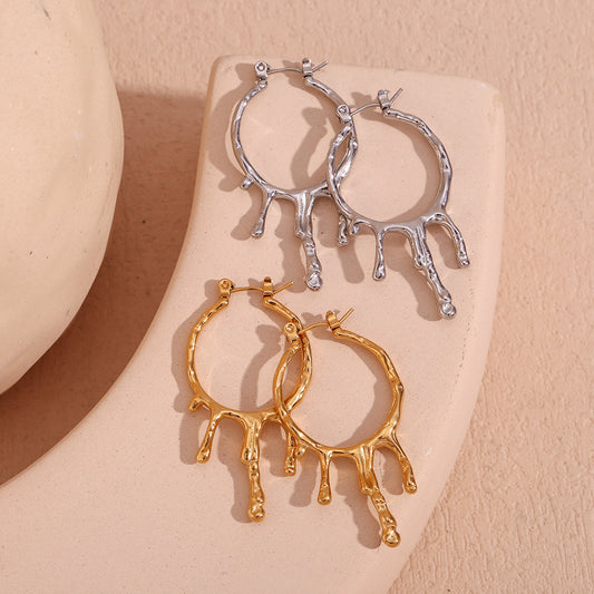 Pendientes de acero inoxidable geométricos de estilo vintage con baño de oro de 18 quilates para mujer