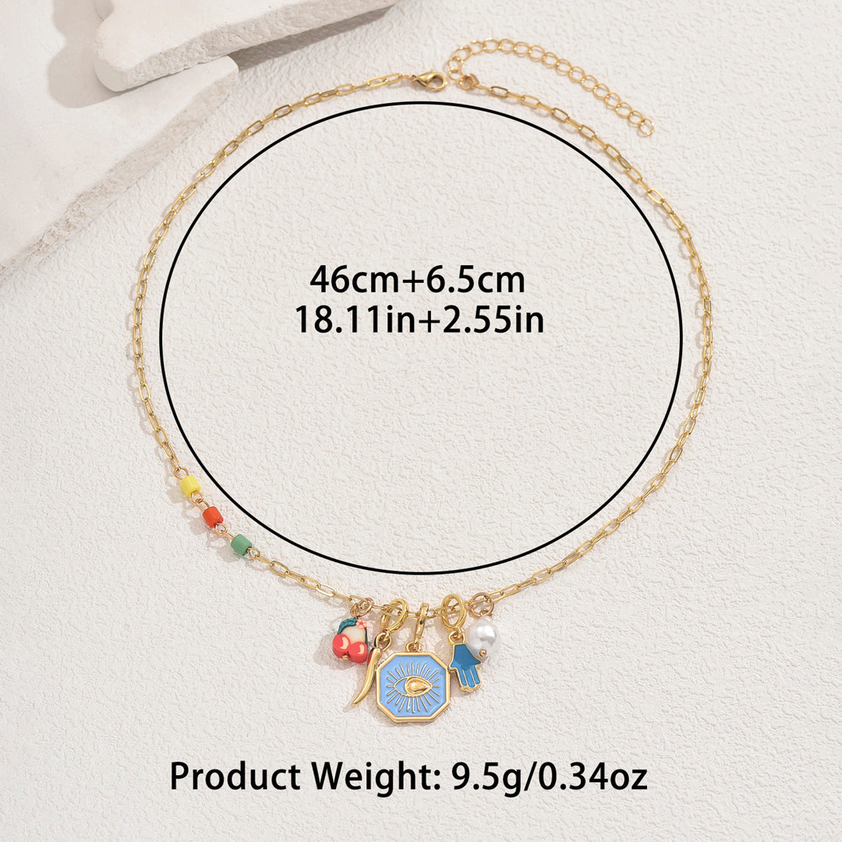Collar con colgante de ojo turco geométrico de moda para mujer con acabado de esmalte y detalles de perlas en cadena de clavícula