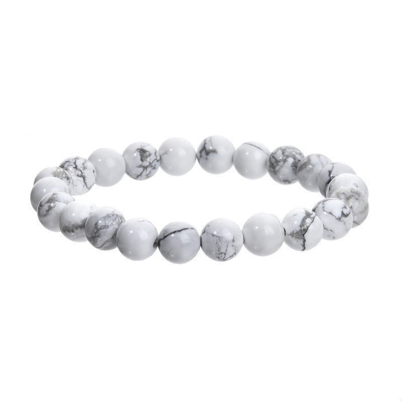 Natural White Turquoise Round Beaded Bracelet Unisex Geometric Handmade Jewelry Gift