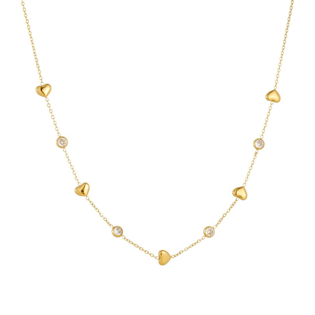 Minimalist Luxury Heart Shaped Gold Plated Rhinestone Inlay Stainless Steel Pendant Necklace for Women
