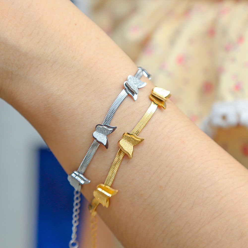 Cute Butterfly-Shaped Stainless Steel Plated Bracelet for Women with Insect-Inspired Design and Sweet Fresh Style