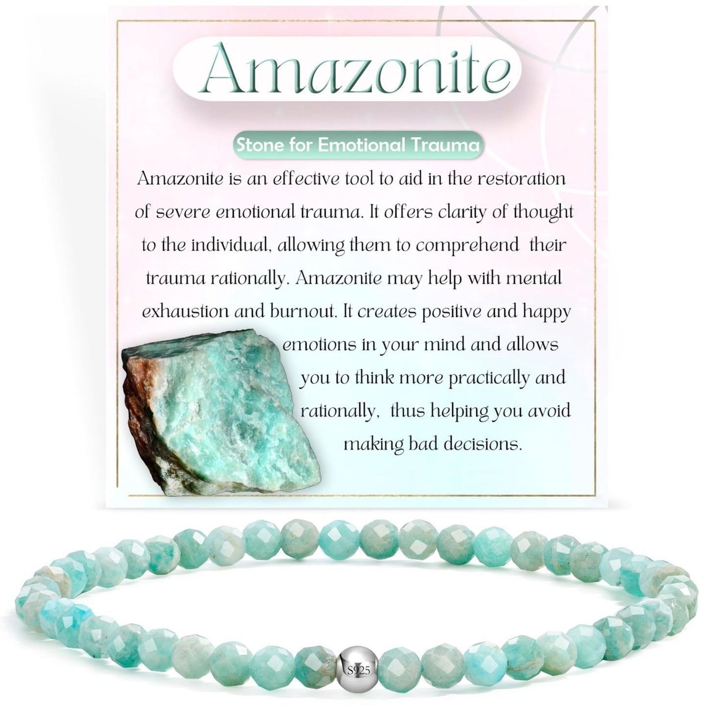 Natural Stone Crystal Beaded Bracelet Geometric Texture Unisex Handmade Jewelry