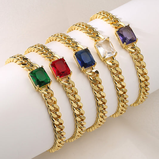 Punk Hip-Hop Style Geometric Copper Bracelet with 18K Gold Plating and Zircon Inlay for Women