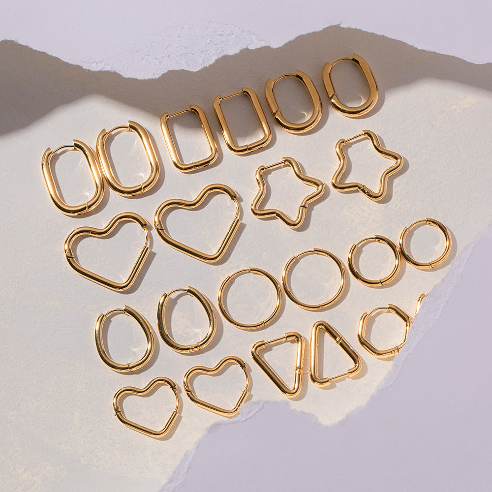 INS Style Heart-Shaped Titanium Steel Earrings with 18K Gold Plating for Women