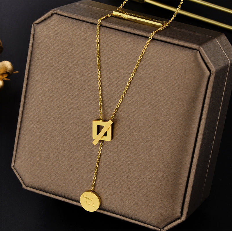 Minimalist Geometric Love Pendant Titanium Steel Necklace with Plated Finish for Women
