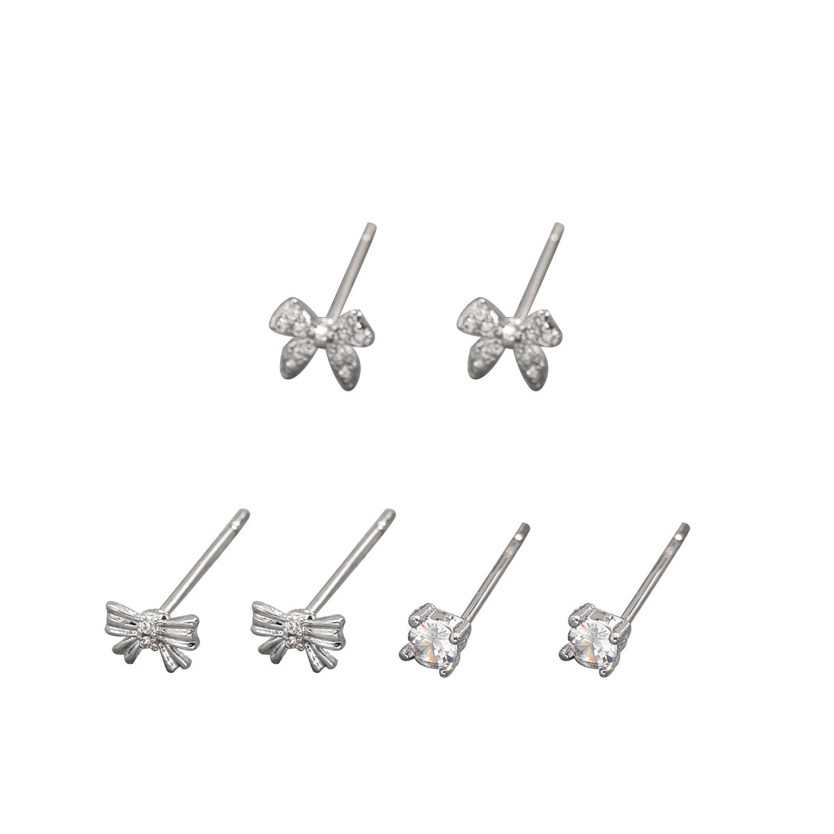Dulces aretes minimalistas de cobre en forma de moño con incrustaciones de diamantes de imitación para mujer