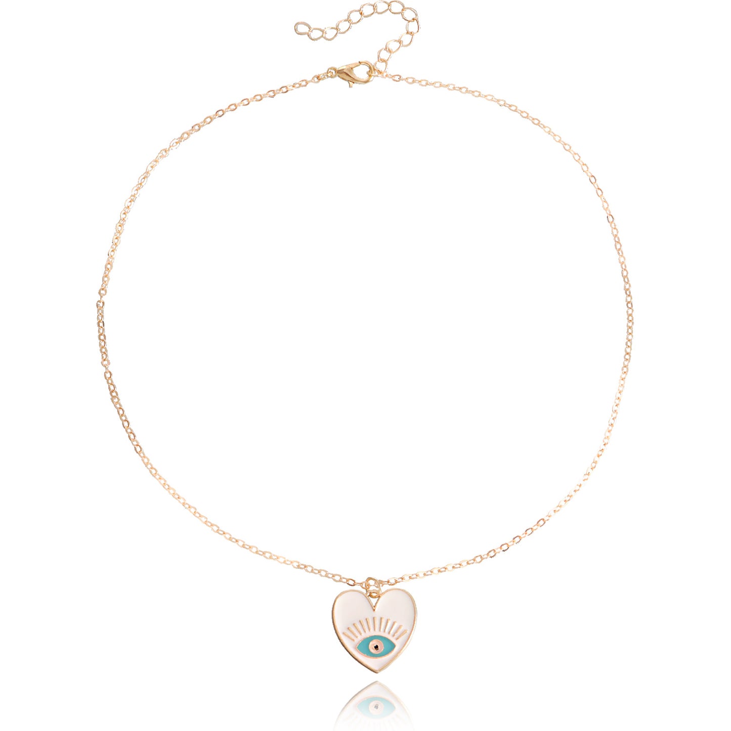 Minimalist Evil Eye Pendant Necklace for Women with Alloy Heart Charm and Geometric Design on Clavicle Chain