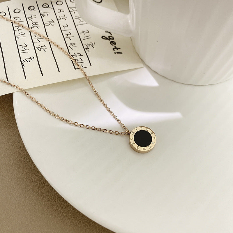 Minimalist Black Roman Letter Pendant Necklace for Women and Men, Titanium Steel Locket Chain with Plated Finish and Irregular Design
