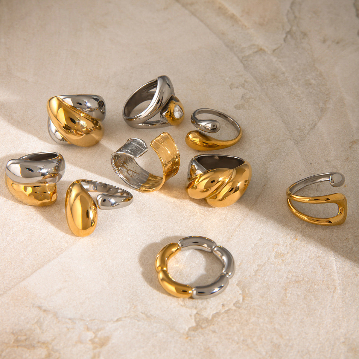 Geometric Floral Plated Stainless Steel Ring for Women