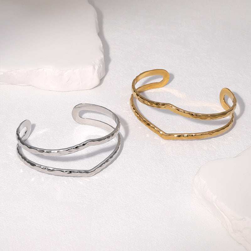 Minimalist Geometric Stainless Steel Bracelet with Plated Finish for Women, Hypoallergenic and Fade-Resistant