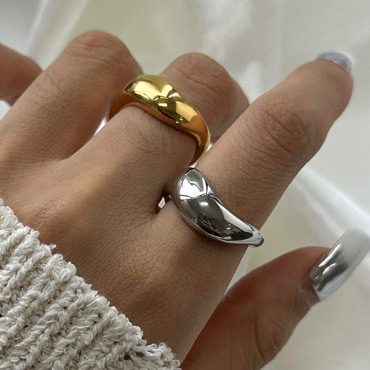 Fashion Geometric Oval Stainless Steel Ring 18K Gold Plated Statement Jewelry for Women