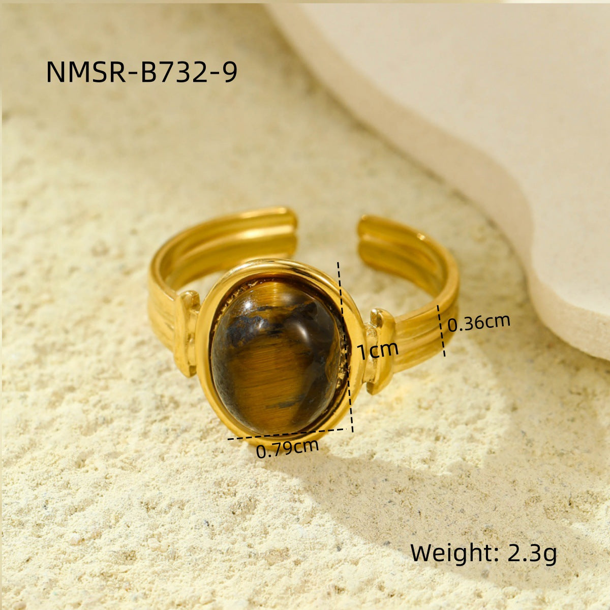 Anello in Acciaio Inossidabile con Motivo Geometrico Stile Vintage Instagram con Intarsio in Pietra Naturale e Placcatura in Oro 18K da Donna