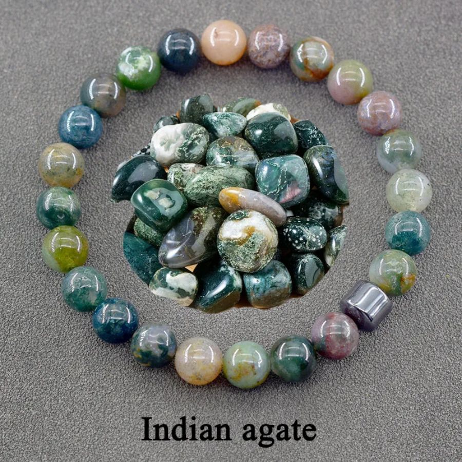 Geometric Agate Beaded Bracelet with Floral Pattern Unisex Natural Stone Jewelry