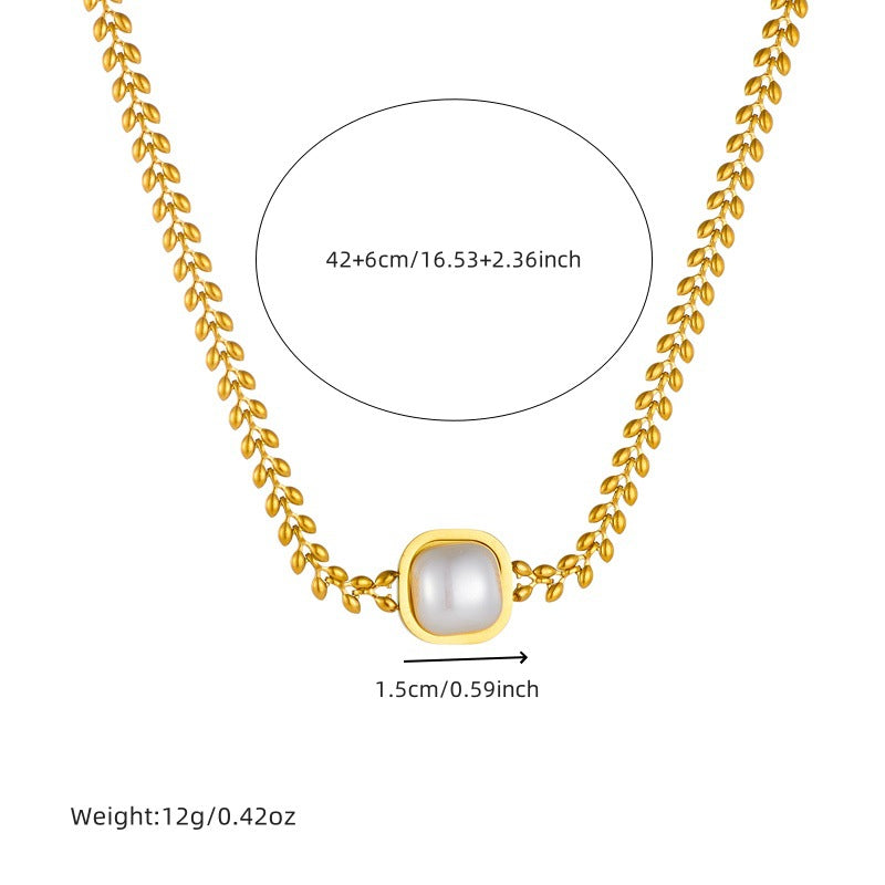 Collana di perle geometrica quadrata di lusso vintage in acciaio inossidabile placcato con catena a scatola