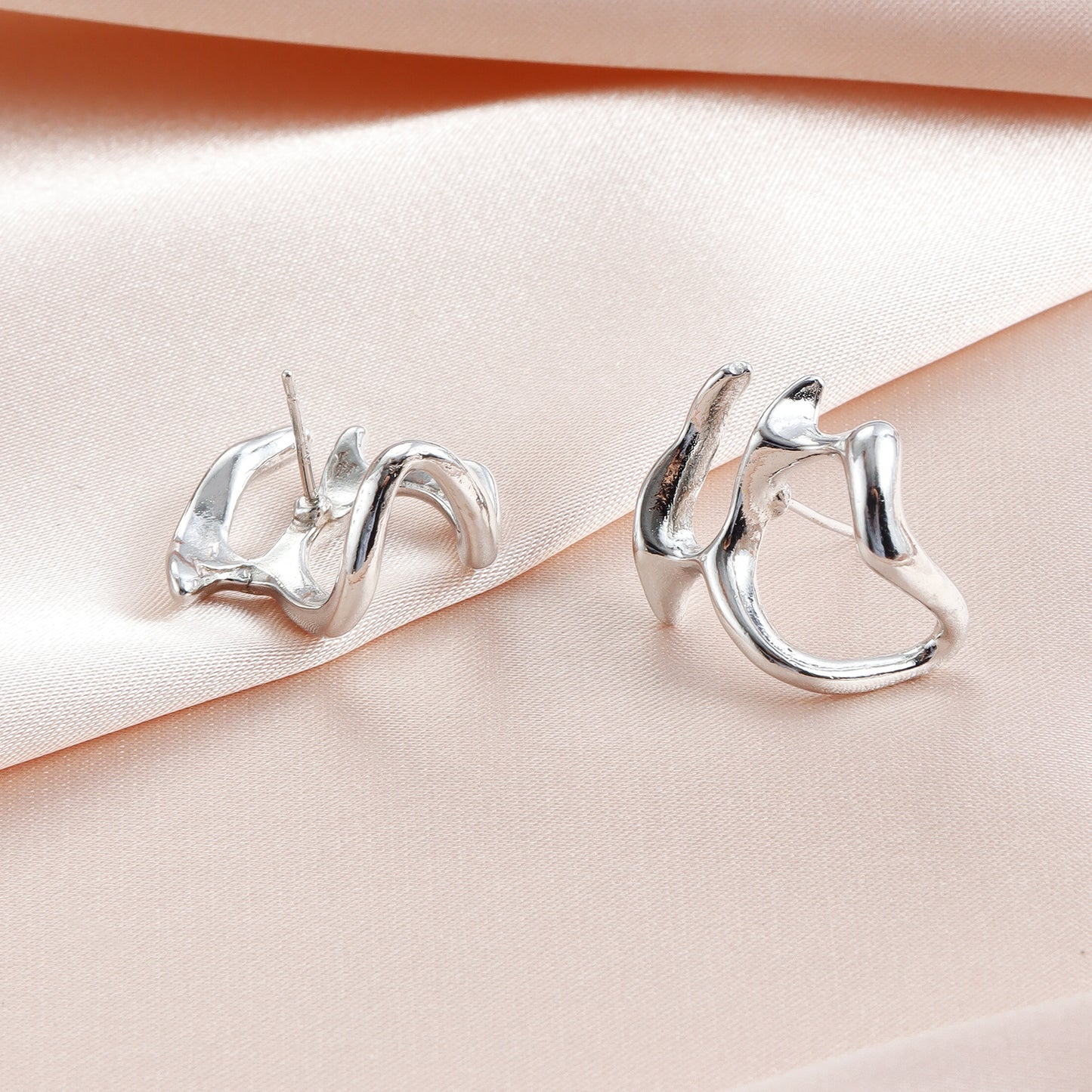 Minimalist Geometric Alloy Hoop Earrings with Plated Finish, Abstract Moon-Inspired Design for Women