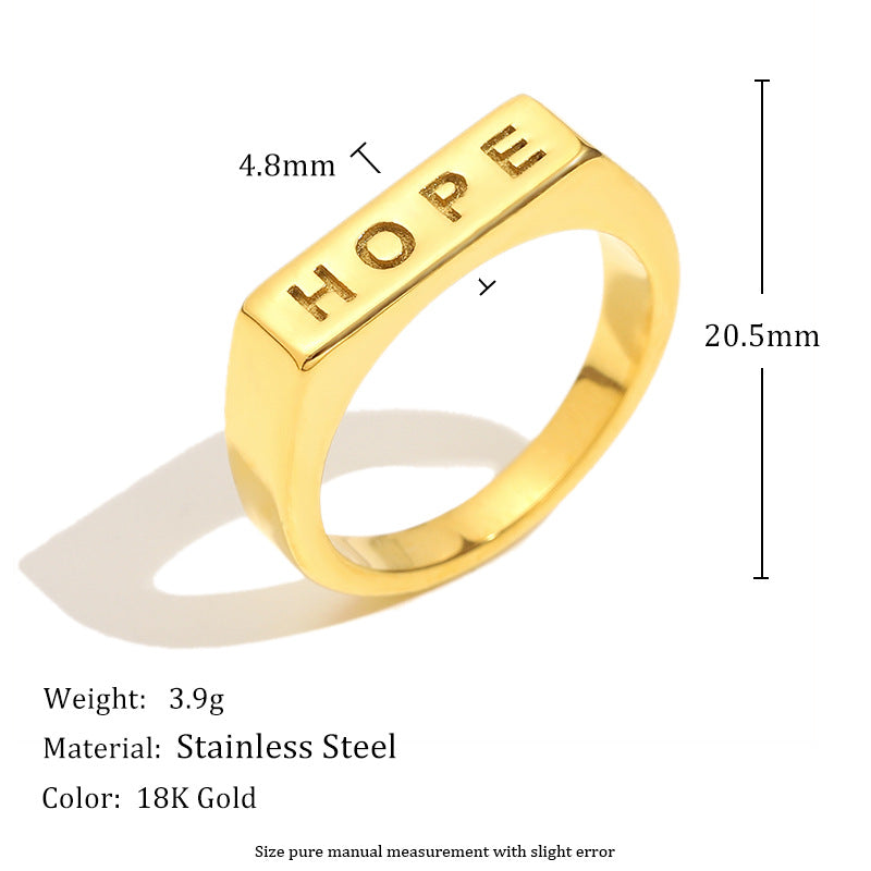 Anello da donna minimalista in acciaio inossidabile a forma di lettera con placcatura in oro 18K