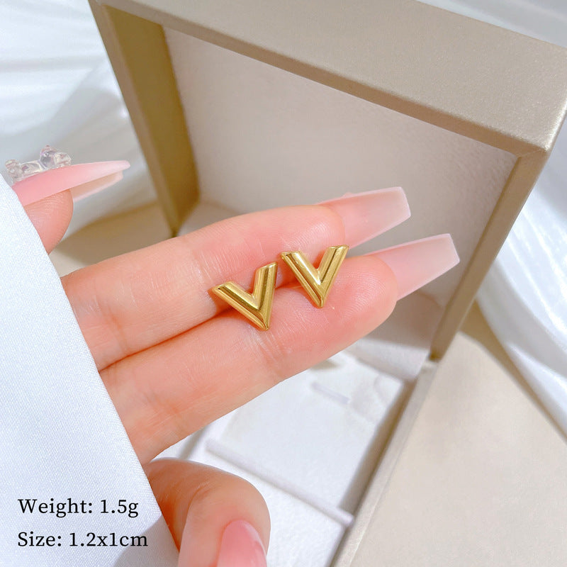 Minimalist Sweet Geometric Titanium Steel Plated Stud Earrings