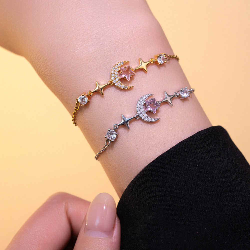 Minimalist Luxury Star-Shaped Titanium Steel Bracelet with Rhinestone Inlay for Women