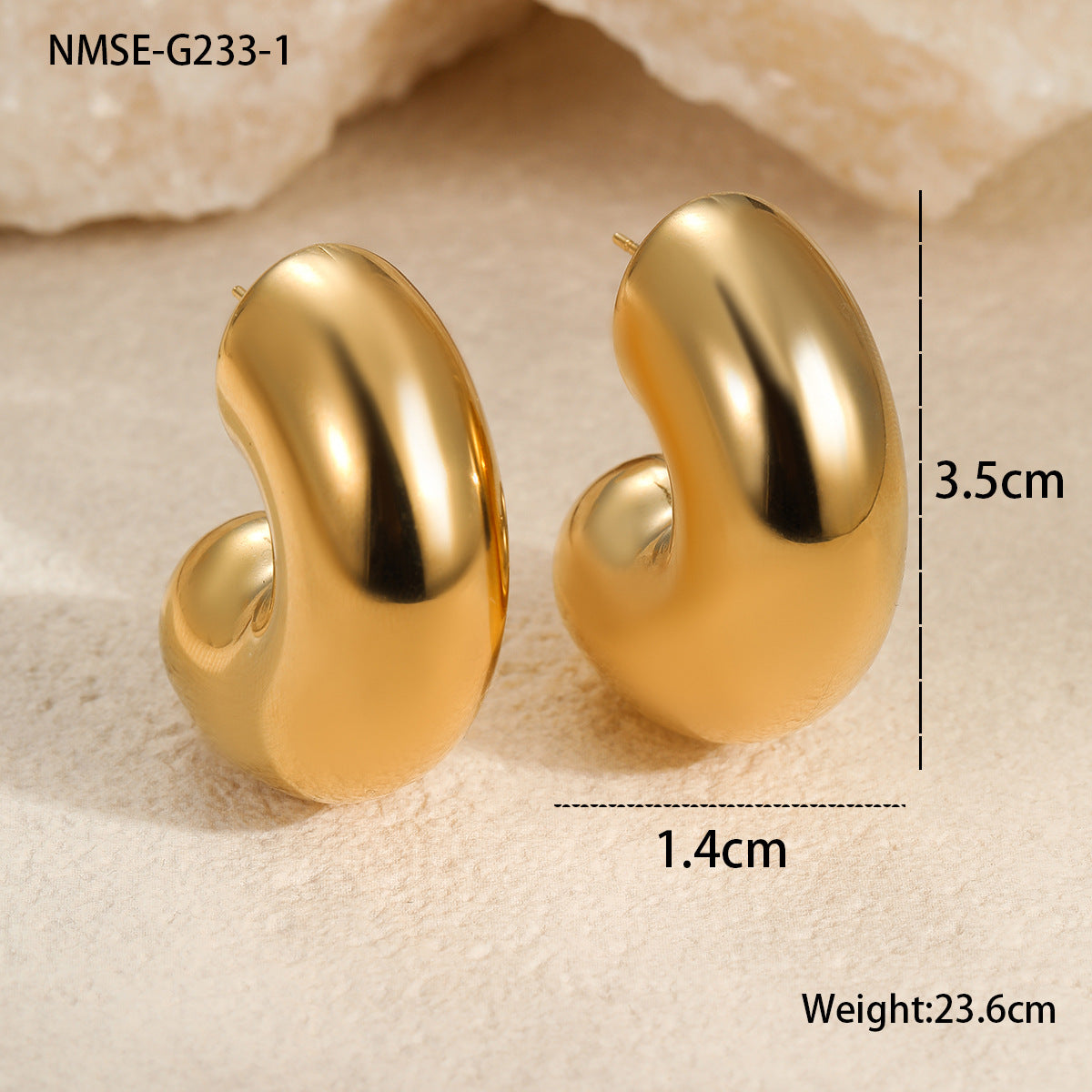 Orecchini a cerchio a forma di C geometrici minimalisti da donna in acciaio inossidabile placcato oro 18 carati