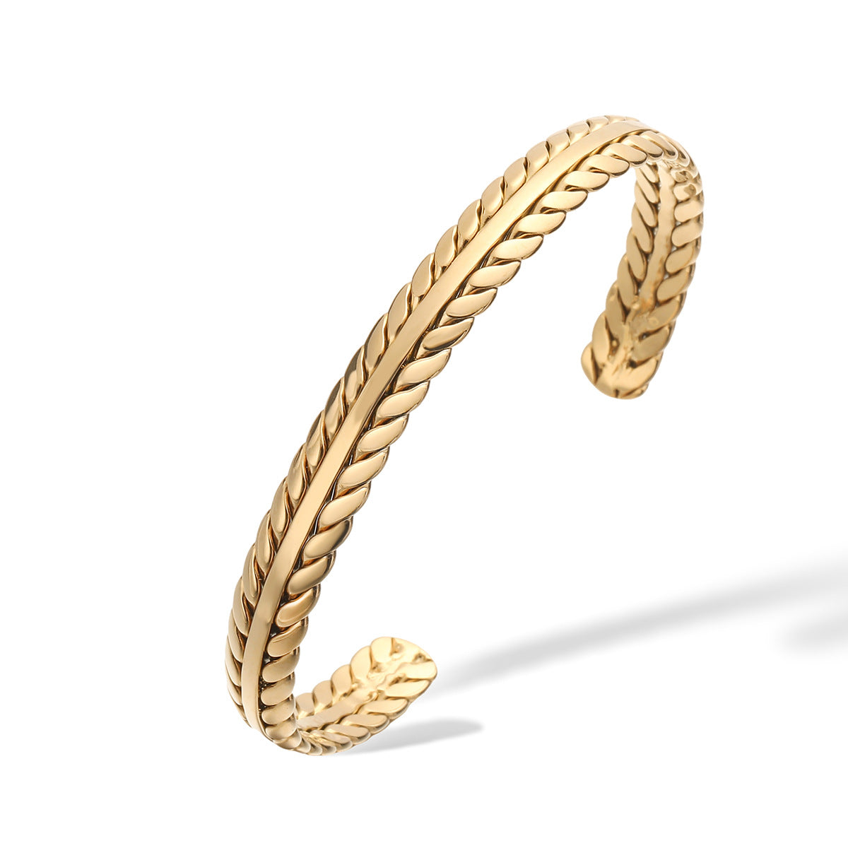 Bracciale a Spiga di Grano Minimalista in Acciaio Inossidabile da Donna con Placcatura in Oro 18K e Design a Bracciale Aperto Regolabile