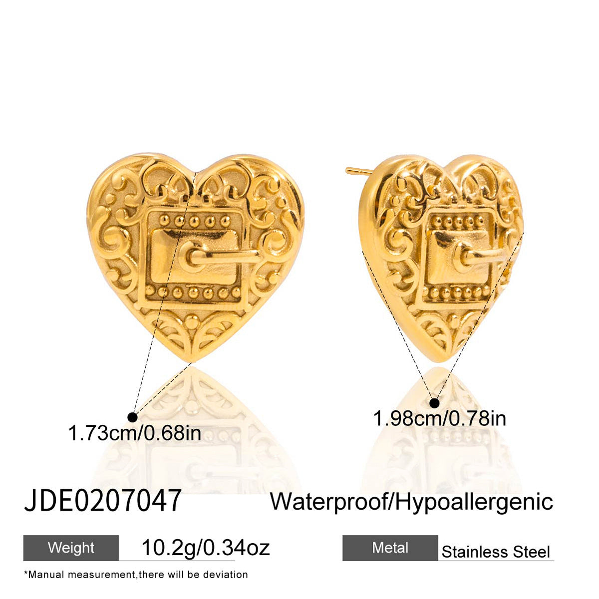 Set di Collana Minimalista a Cuore in Acciaio al Titanio Placcato per Donne, Include Orecchini, Pendente e Bracciale