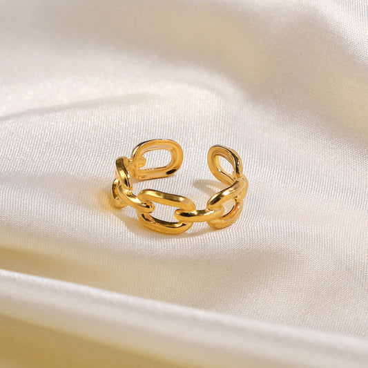 Anello da donna in acciaio inossidabile con placcatura in oro 18 carati a maglie quadrate minimaliste