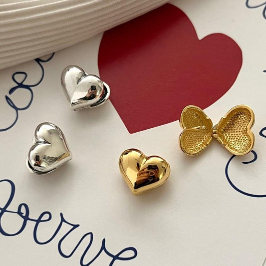 Dulces pendientes minimalistas de corazón de plata de ley 925 con acabado chapado