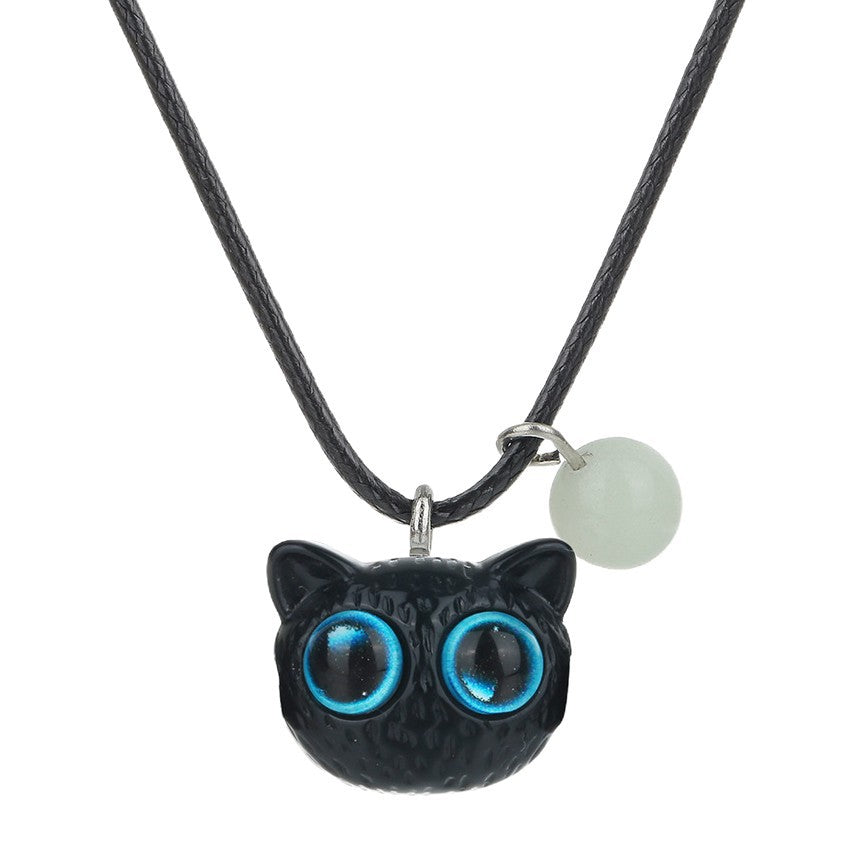 Cartoon Cat Acrylic Pendant Necklace with Leather Cord