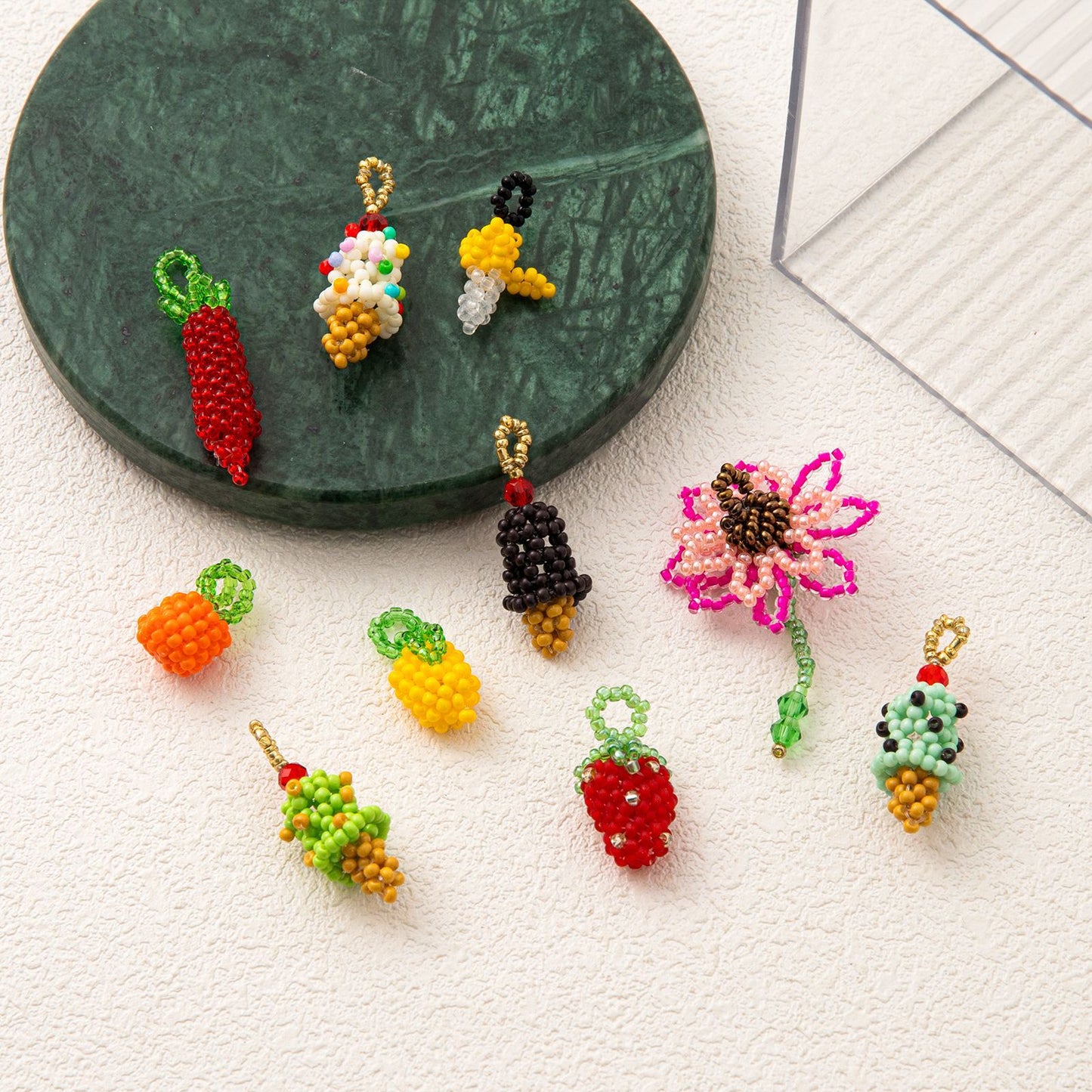 Sweet Handmade Woven Fruit Floral Acrylic Charm Bar Pendant