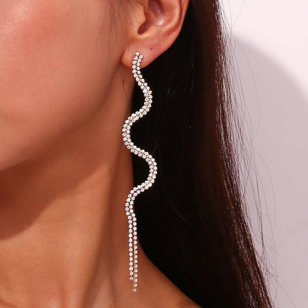 Minimalist Geometric Stainless Steel Plated 18K Gold S-Curve Zircon Earrings for Women